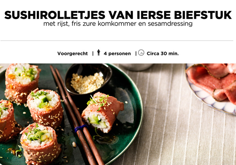 Sushirolletjes van Ierse biefstuk