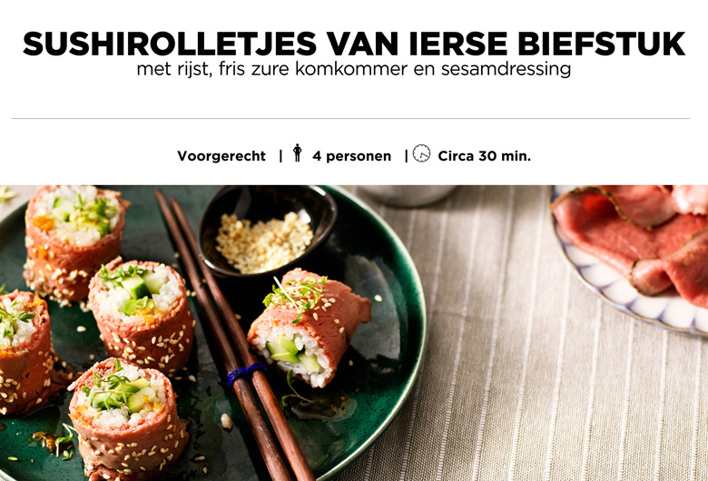 Sushirolletjes van Ierse biefstuk