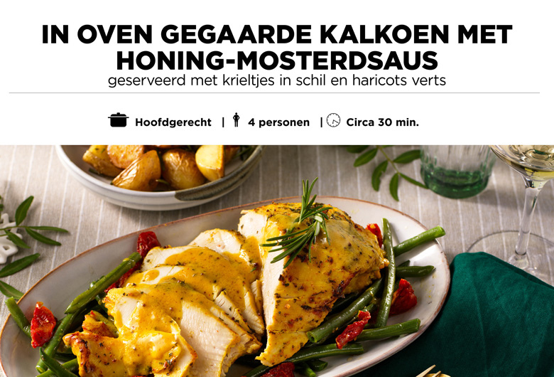 In oven gegaarde kalkoen met honing-mosterdsaus