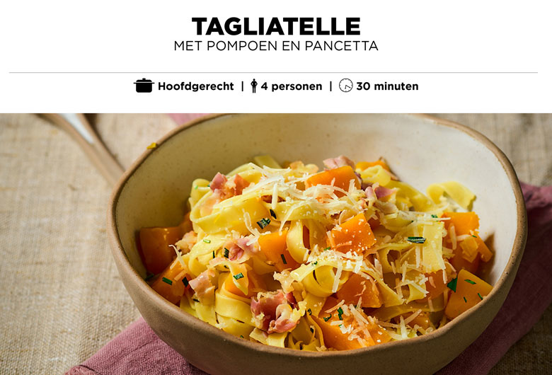 Tagliatelle met pompoen en pancetta