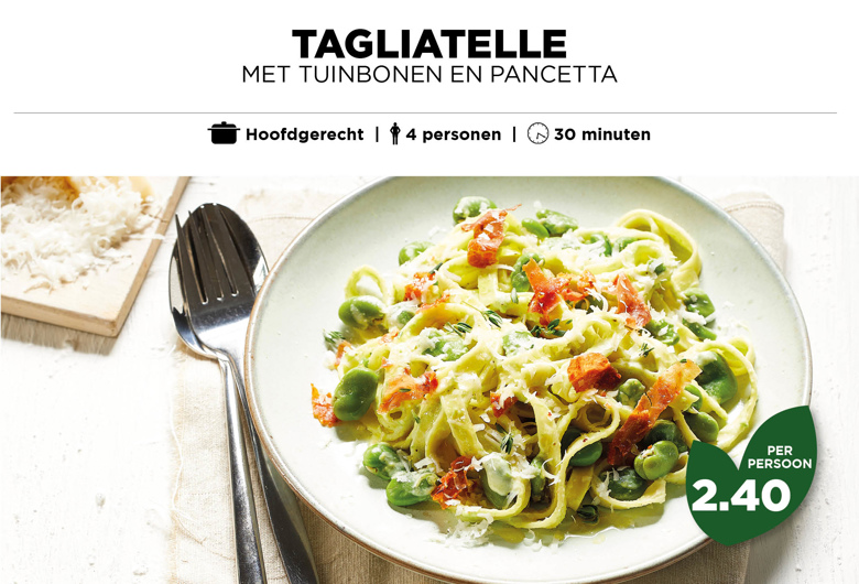 Tagliatelle met tuinbonen en pancetta
