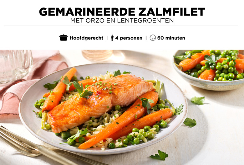 Gemarineerde zalmfilet met orzo