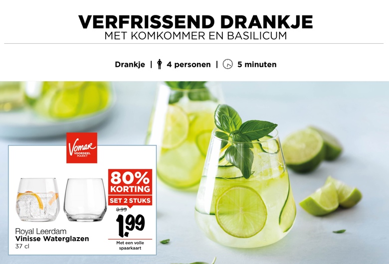 Verfrissend drankje met komkommer en basilicum
