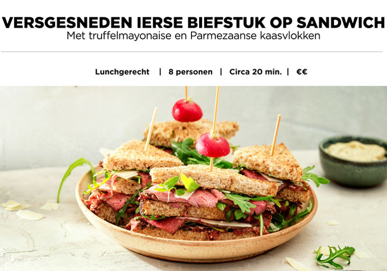 Versgesneden Ierse biefstuk op sandwich