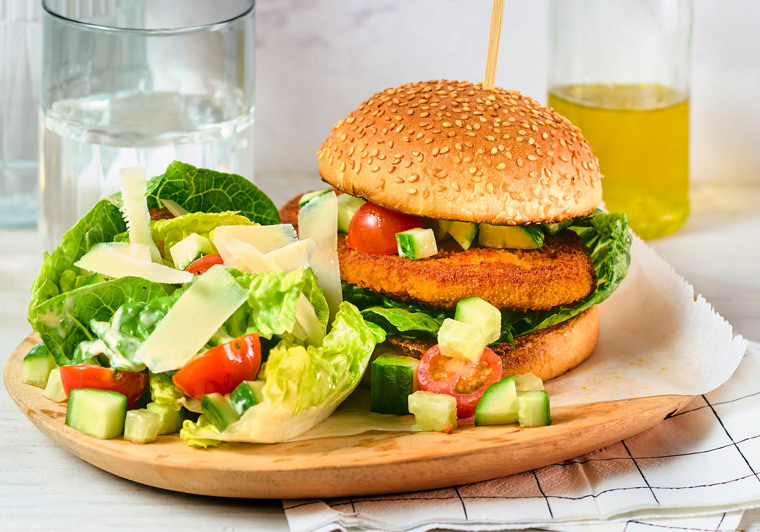 Krokante vega-schnitzelburger