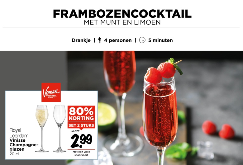Frambozencocktail met munt en limoen
