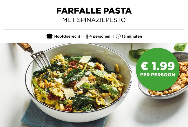 Farfalle pasta met spinaziepesto