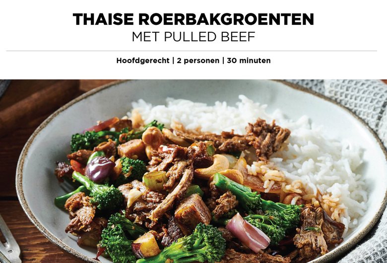 Thaise roerbakgroenten met pulled beef