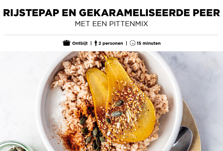 Rijstepap en gekarameliseerde peer
