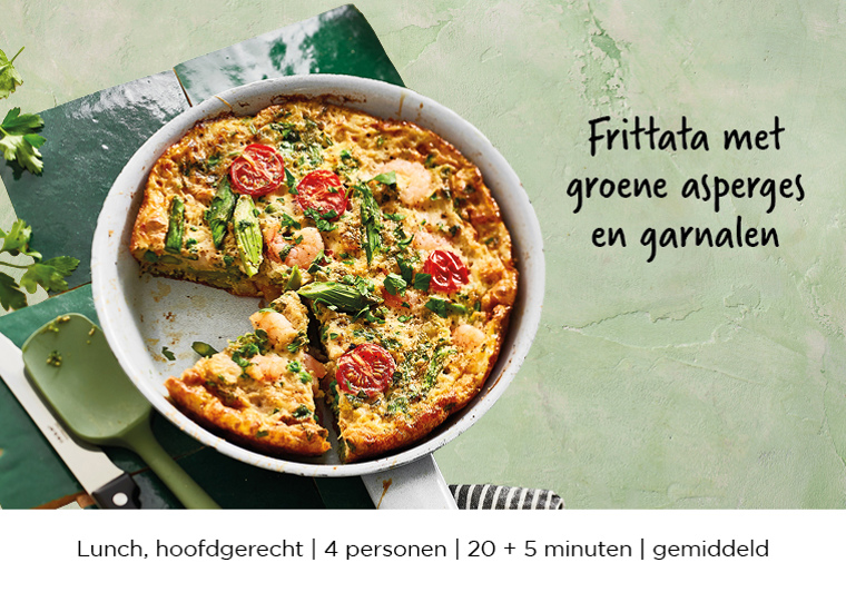Frittata met groene asperges en garnalen