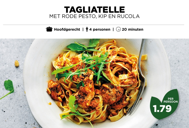 Tagliatelle met rode pesto, kip en rucola