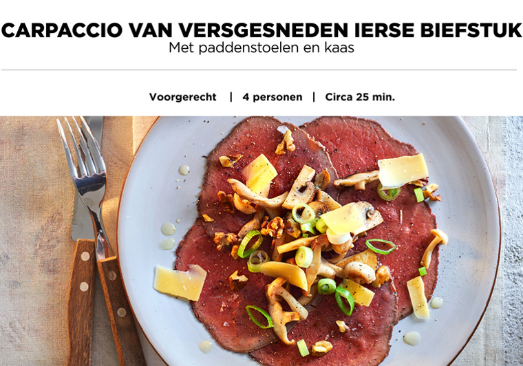 Carpaccio van versgesneden Ierse biefstuk