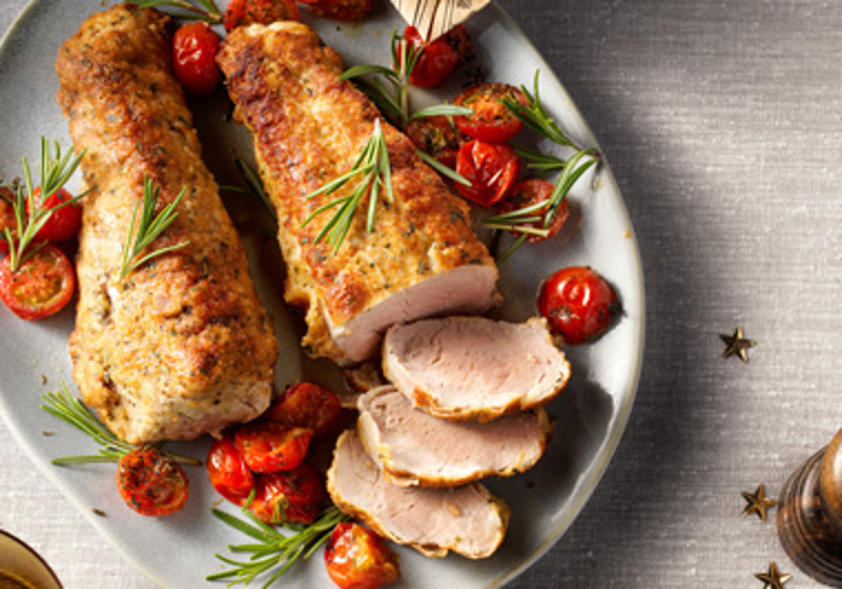 Varkenshaas in krokant van Parmezaanse kaas