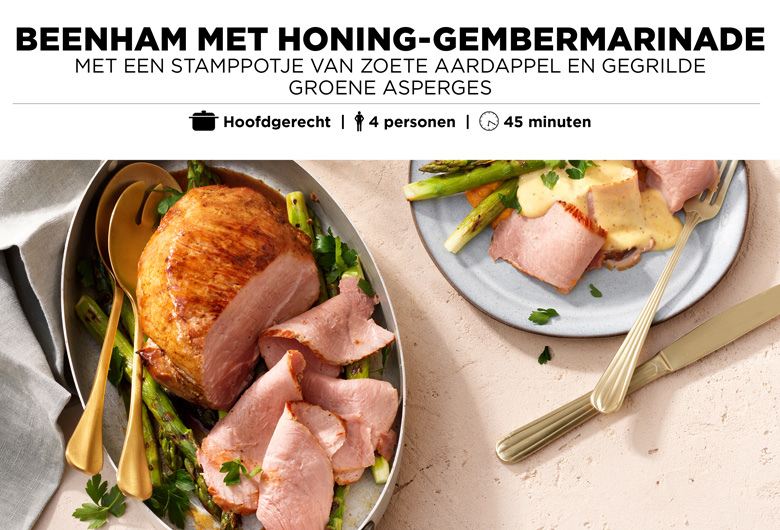 Beenham met honing-gembermarinade