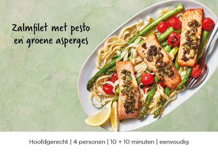 Zalmfilet met pesto en groene asperges
