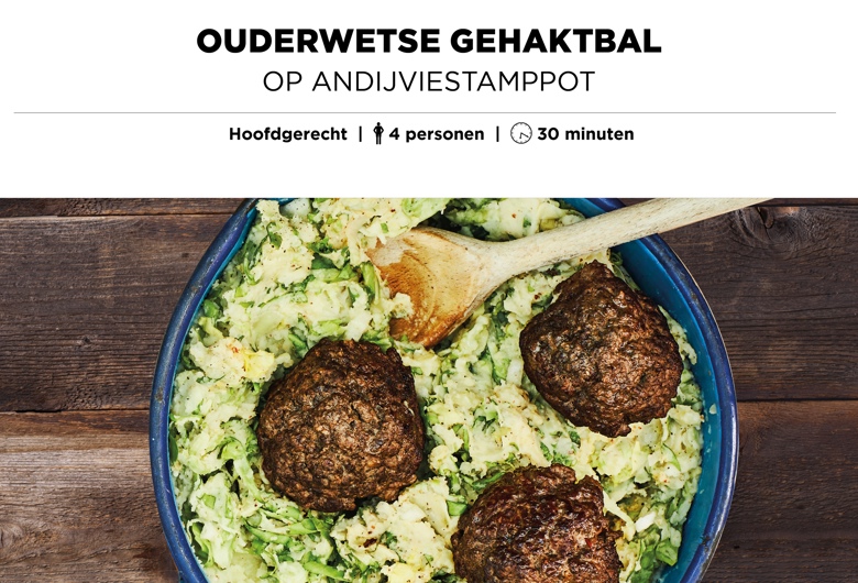 Ouderwetse gehaktbal op andijviestamppot