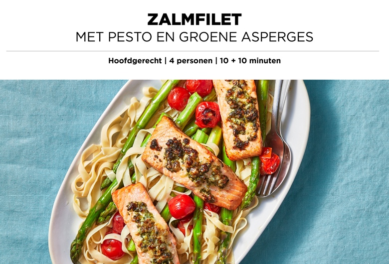 Zalmfilet met pesto en groene asperges