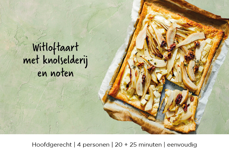 Witloftaart met knolselderij en noten