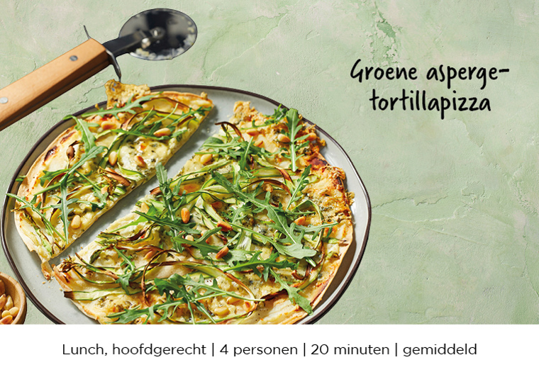 Groene asperge-tortillapizza