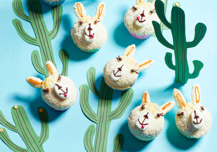 Lama-muffins met witte chocolade en kokos