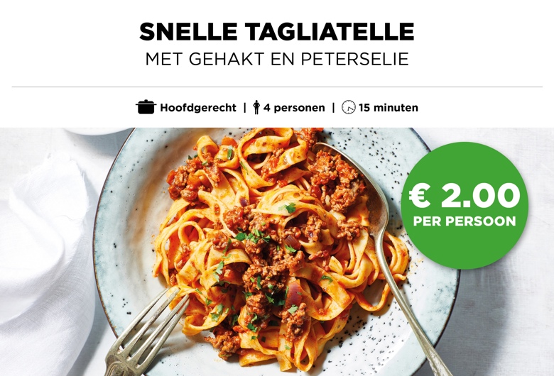 Snelle tagliatelle met gehakt en peterselie