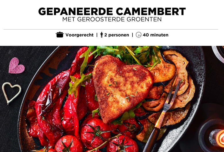 Gepaneerde camembert  met geroosterde groenten