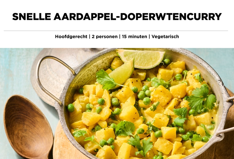 Snelle aardappel-doperwetencurry