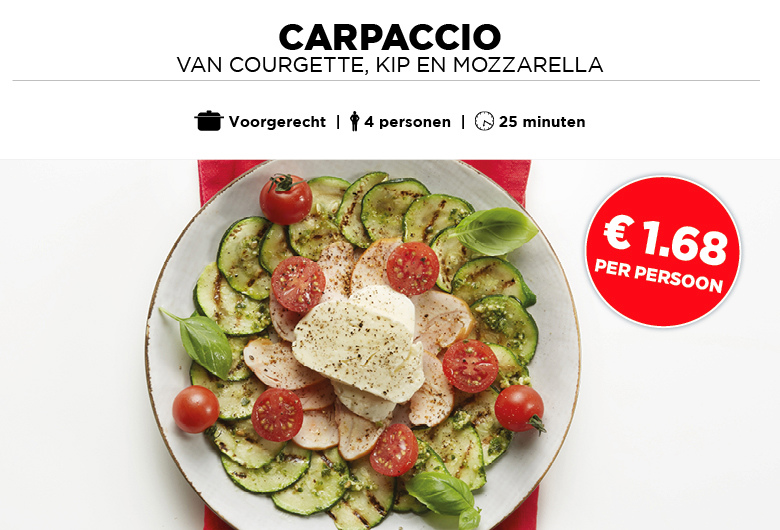 CARPACCIO VAN COURGETTE, KIP EN MOZZARELLA