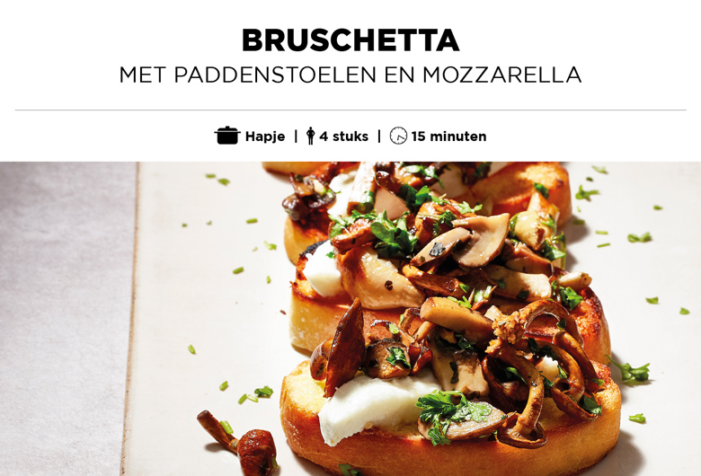 Bruschetta met paddenstoelen en mozzarella