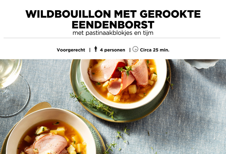 Wildbouillon met gerookte eendenborst