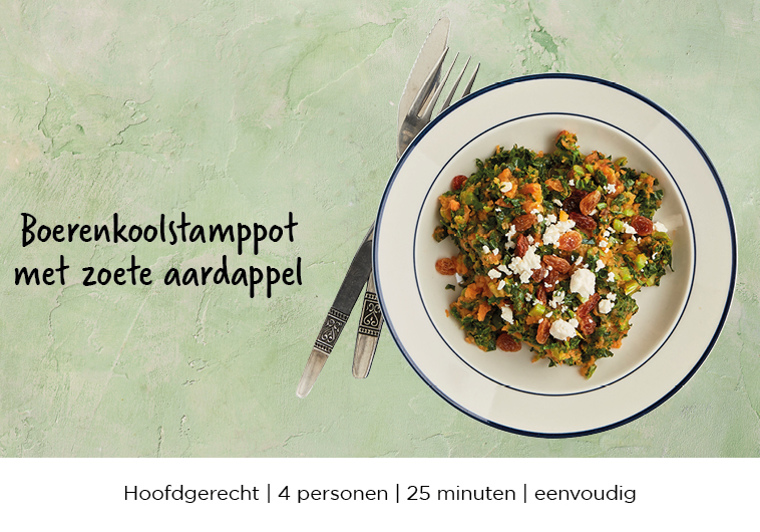 Boerenkoolstamppot met zoete aardappel