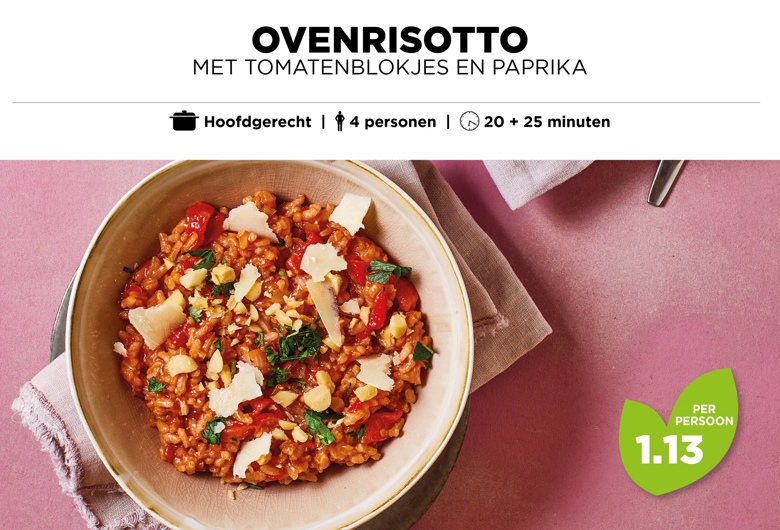 Ovenrisotto met tomatenblokjes en paprika