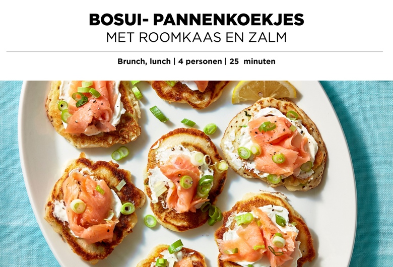 Bosui- pannenkoekjes met roomkaas en zalm