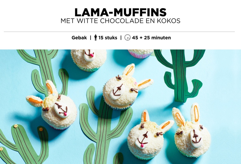 Lama-muffins met witte chocolade en kokos