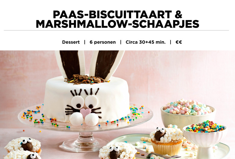 Paastaart en marshmallow-schaapjes