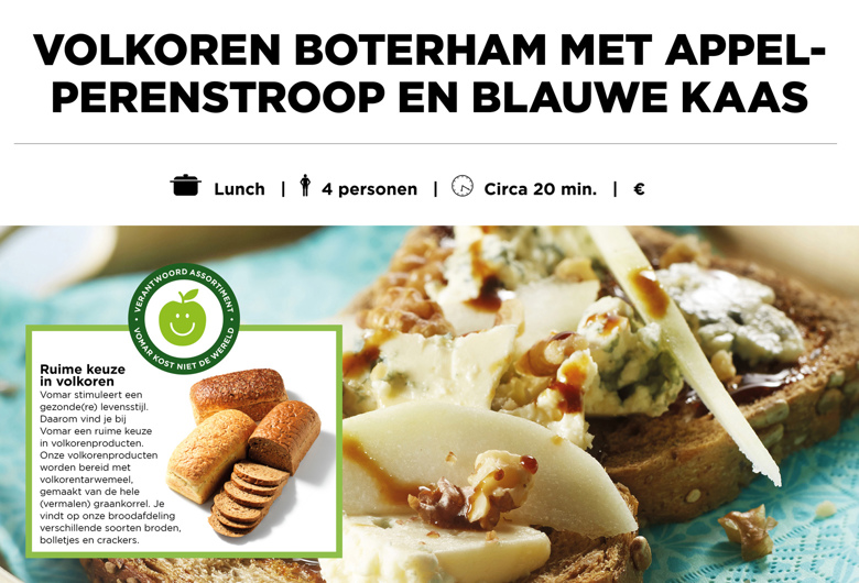 Volkoren boterham met appel-perenstroop en blauwe kaas