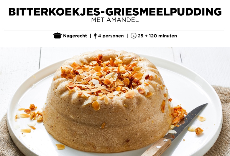 Bitterkoekjes-griesmeelpudding met amandel