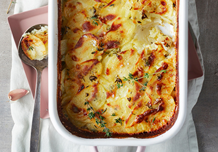 Knoflookgratin met champignons