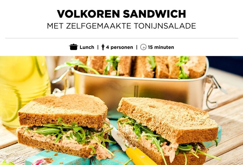 Volkoren sandwich met zelfgemaakte tonijnsalade