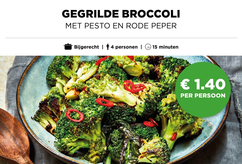 Gegrilde broccoli  met pesto en rode peper