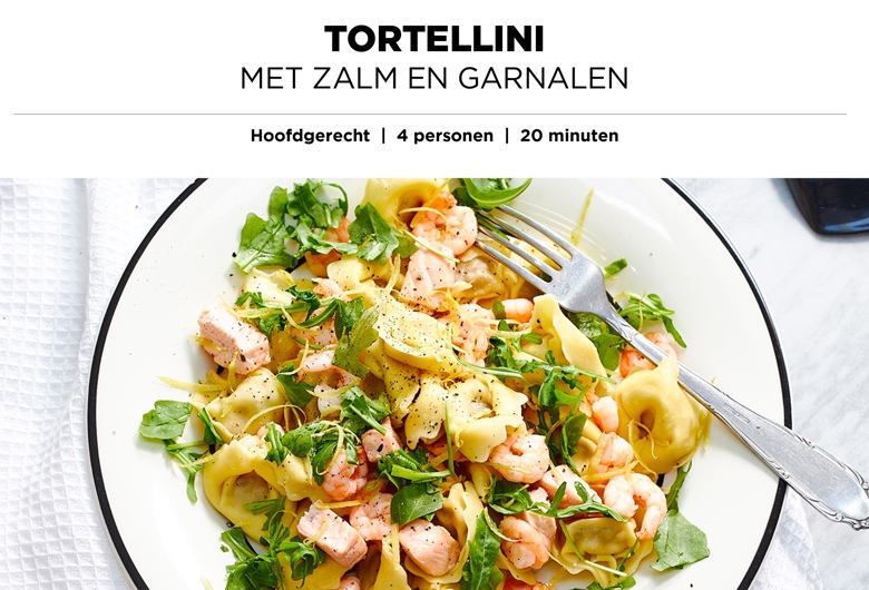 Tortellini met zalm en garnalen