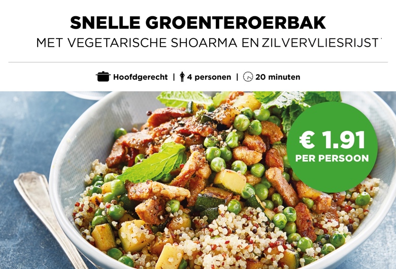 Snelle groenteroerbak met vegetarische shoarma en quinoa